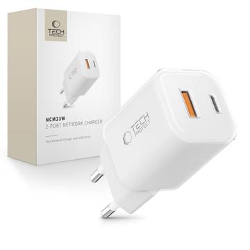 Tech-Protect NCM33W Cargador de pared de doble puerto de 30W - Blanco