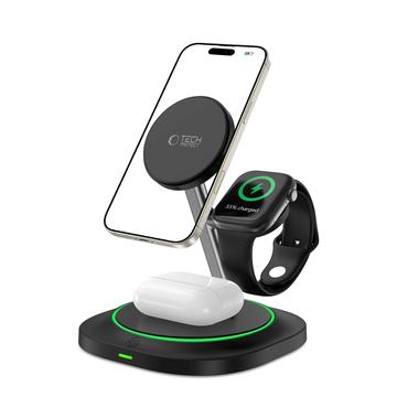 Tech-Protect QI15W-A46 Cargador inalámbrico 3 en 1 MagSafe con retroiluminación atmosférica - Negro