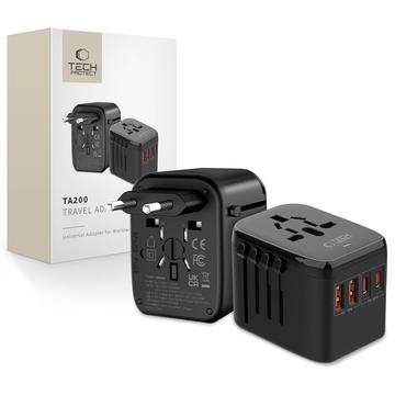 Tech-Protect TA200 Adaptador de viaje universal - EU, UK, US, AU - Negro