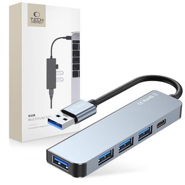 Tech-Protect V0 5-en-1 USB-A Hub - 3xUSB 2.0, USB 3.0, USB-C PD - Gris