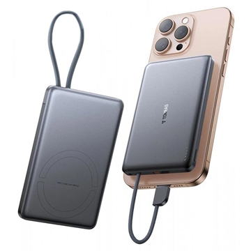 Torras Mini Slim PD Power Bank con cable USB-C integrado - 10000mAh - Gris