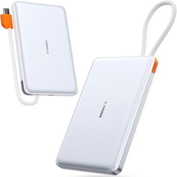 Torras Mini Slim PD Power Bank con cable USB-C integrado - 10000mAh - Blanco