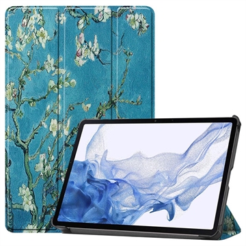 Funda Inteligente de Tres Pliegues para Samsung Galaxy Tab S9 - Flores Blancas