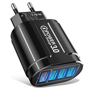 Adaptador de Corriente USB Universal de Carga Rápida de 4 Puertos - 48W - Negro