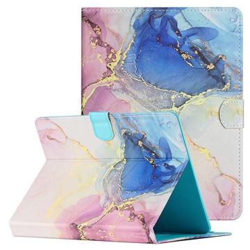 Funda Folio Universal para Tablet con Diseño de Mármol - 10" - Rosa / Azul