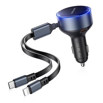 Vention FFOB0 PD Cargador rápido para coche de 30W con cables USB-C y Lightning - Negro
