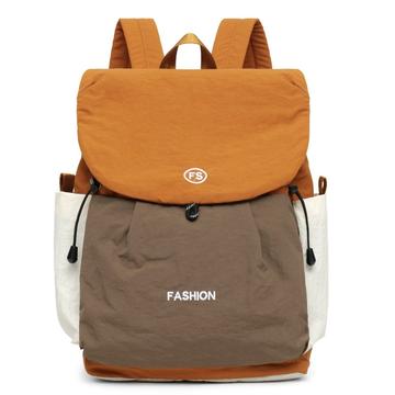 Mochila de lona de gran capacidad Vintage Color Block - Naranja / Caqui