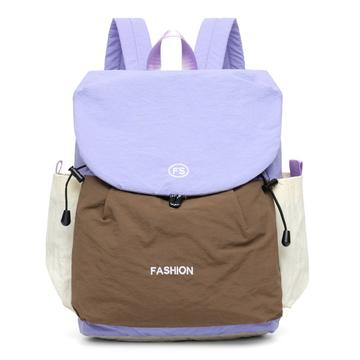 Mochila de lona de gran capacidad Vintage Color Block - Morado / Caqui