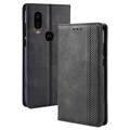 Funda Vintage para Motorola One Vision - Estilo Cartera - Negro