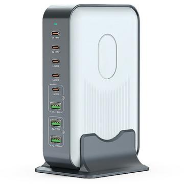 Estación de carga de sobremesa WLX-F8B GaN de 8 puertos para portátiles, tabletas y teléfonos - 200 W