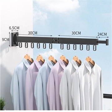 Perchero / Secador de Pared de Aluminio - Plegable, 2 Articulaciones - Negro