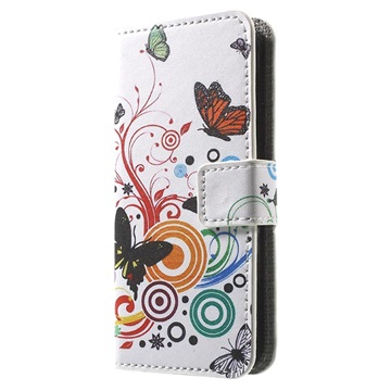 Funda para iPhone 5 / 5S / SE - Estilo Cartera - Mariposas / Círculos