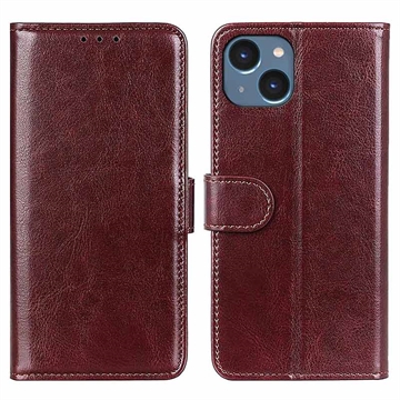 Funda con Cierre Magnético para iPhone 15 Plus - Estilo Cartera - Marrón