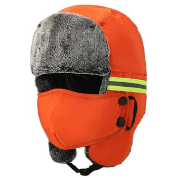 Gorro de invierno cálido con bandas reflectantes y máscara facial - Naranja