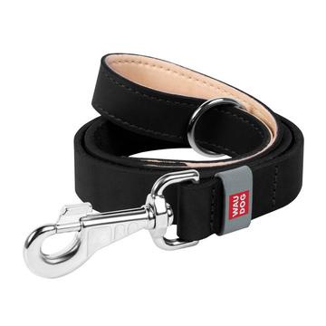 Waudog Clásica correa de perro de cuero - 20mm, 122cm - Negro