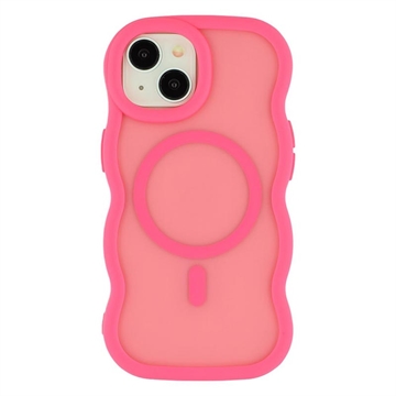 Funda híbrida magnético con borde ondulado para iPhone 15 Plus/14 Plus - Rosa Fuerte
