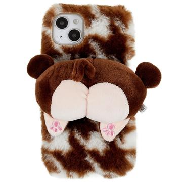 Carcasa de TPU 3D Plush Invierno Peluda para iPhone 14 Plus - Marrón Corgi