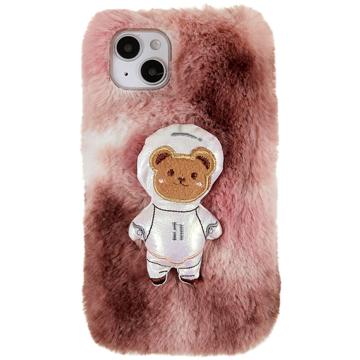 Carcasa de TPU 3D Plush Invierno Peluda para iPhone 14 Plus - Oso Café