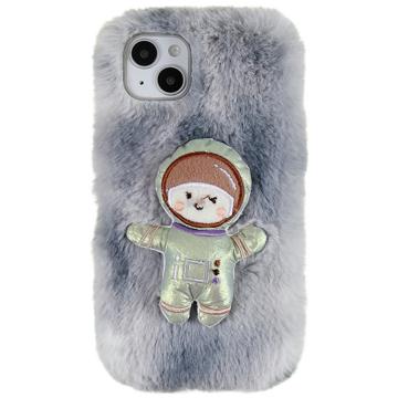 Carcasa de TPU 3D Plush Invierno peluda para iPhone 14 Plus - Gris Spaceman