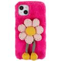 Carcasa de TPU 3D Plush Invierno peluda para iPhone 14 Plus - Flore Rosa Fuerte