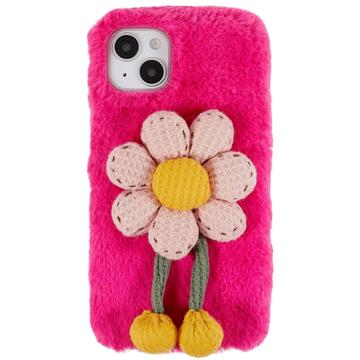 Carcasa de TPU 3D Plush Invierno peluda para iPhone 14 Plus - Flore Rosa Fuerte
