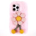 Carcasa de TPU 3D Plush Invierno peluda para iPhone 14 Pro Max - Flor Rosa