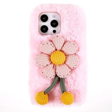 Carcasa de TPU 3D Plush Invierno peluda para iPhone 14 Pro Max - Flor Rosa