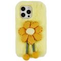 Carcasa de TPU 3D Plush Invierno peluda para iPhone 14 Pro Max - Flor Amarilla