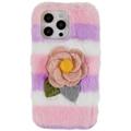 Carcasa de TPU 3D Plush Invierno peluda para iPhone 14 Pro - Rosa Rosada