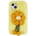 Carcasa de TPU 3D Plush Invierno peluda para iPhone 14 - Flor Amarillo