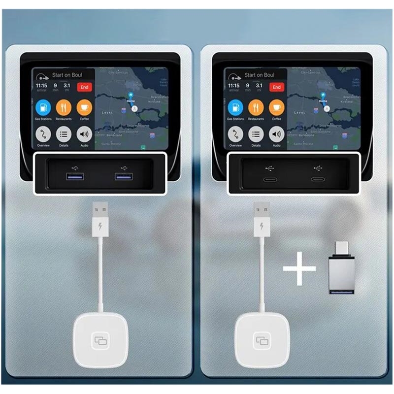 Adaptador de espejo CarPlay THT-020-7 para iPhone - USB-A, USB-C - Blanco