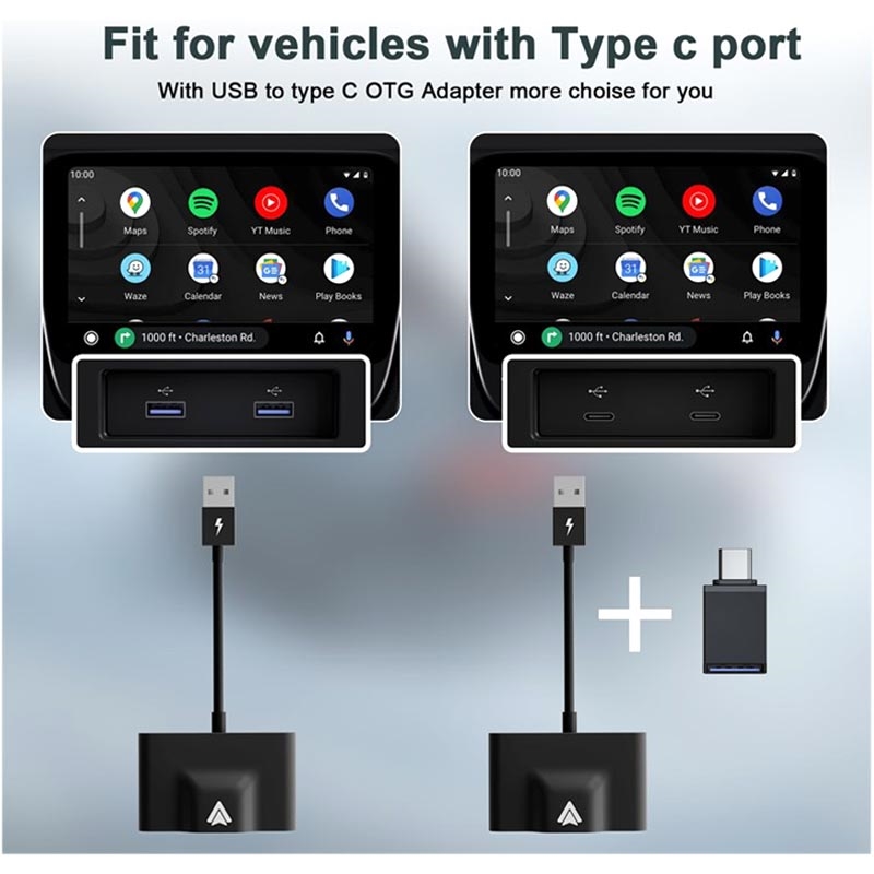 Adaptador Inalámbrico Android Auto - USB, USB-C - Negro