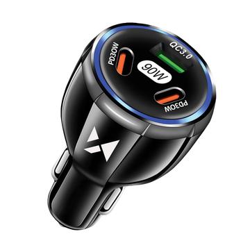 Cargador de coche Wozinsky WCCCA con 2x USB-C y 1x USB-A - 90W PD/QC - Negro