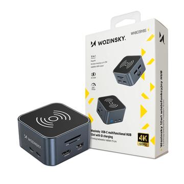 Wozinsky WHBC09Y8S Hub USB-C multifunción 12 en 1 con carga inalámbrica de 15W - Gris