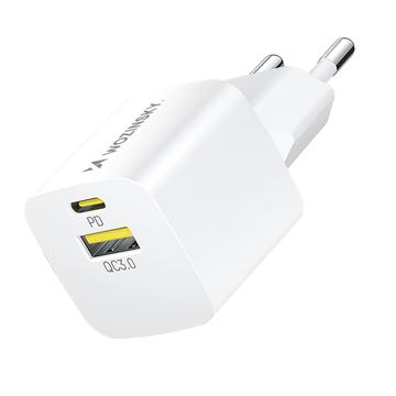 Wozinsky WWCEAC Cargador de pared de doble puerto GaN 33W - USB-A, USB-C - Blanco