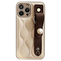 Diseño de Pulsera Funda Híbrida con Perla de Imitación para iPhone 14 Pro Max - Beige