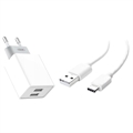 Cargador Rápido de Puerto USB Dual XO L65 con Cable Tipo-C - Blanco