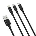 XO NB173 Cable 3 en 1 - USB-C, Lightning, MicroUSB - 1,2 m - Negro