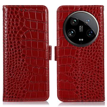 Funda Crocodile con RFID para Xiaomi 14 Ultra - Estilo Cartera - Rojo