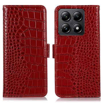 Funda Crocodile con RFID para Xiaomi 14T - Estilo Cartera - Rojo