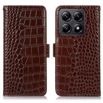 Funda Crocodile con RFID para Xiaomi 14T Pro - Estilo Cartera - Marrón