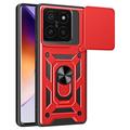 Funda Híbrida con Anillo Giratorio y Protector de Cámara para Xiaomi 14T Pro - Rojo