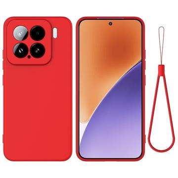 Xiaomi 15 Funda de silicona líquida con correa de mano - Rojo