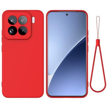 Xiaomi 15 Pro Funda de silicona líquida con correa de mano - Rojo
