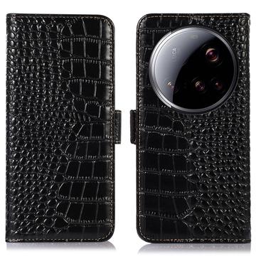 Funda Crocodile con RFID para Xiaomi 15 Ultra - Estilo Cartera - Negro
