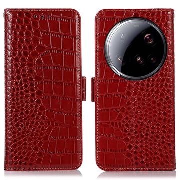 Funda Crocodile con RFID para Xiaomi 15 Ultra - Estilo Cartera - Rojo