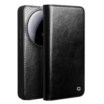 Funda Clásica de Cuero Qialino para Xiaomi 15 Ultra - Estilo Cartera - Negro