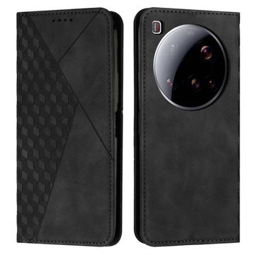Funda de cartera con diseño de rombos y cierre magnético para Xiaomi 15 Ultra - Negro