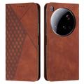 Funda de cartera con diseño de rombos y cierre magnético para Xiaomi 15 Ultra - Marrón