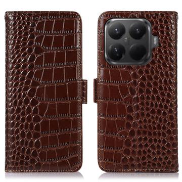 Funda Crocodile con RFID para Xiaomi 15T Pro - Estilo Cartera - Marrón